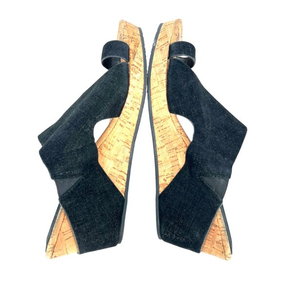 Donald Pliner Gyer Black Metallic Leather Cork Wedge Sandals Size 8.5 - Picture 7 of 12